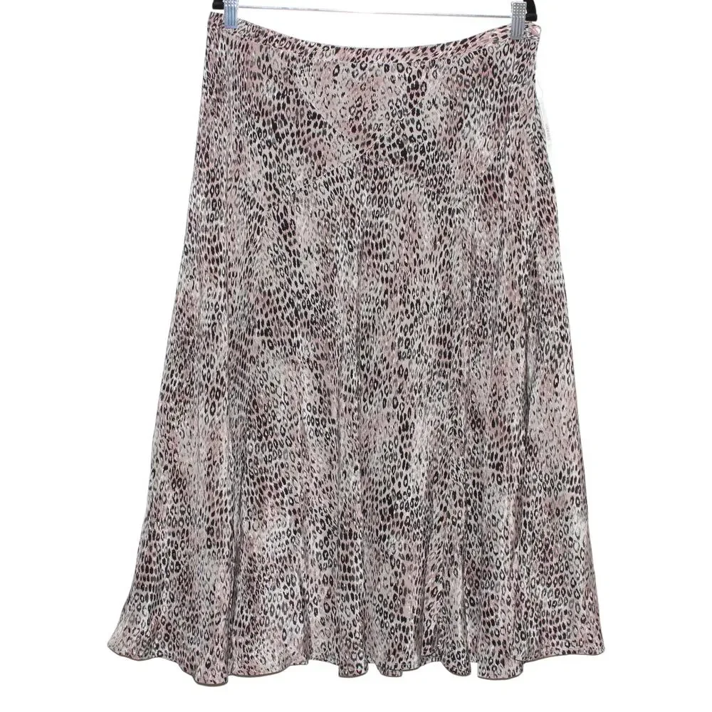 Kate Hill 100% Silk Leopard Midi Skirt Size 14 NWT